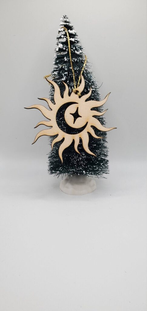 Birch Wood Sun Moon Star Ornament